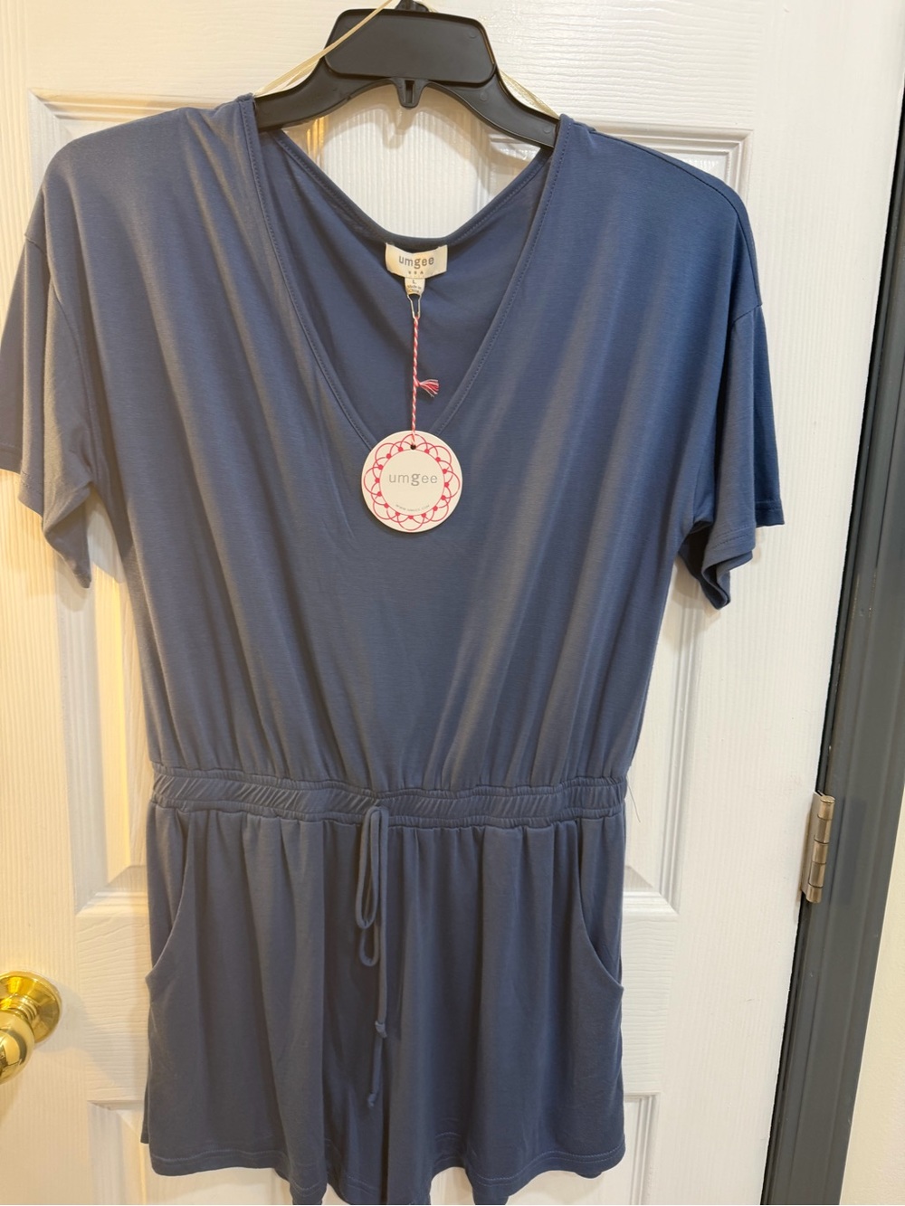Umgee Blue V-Neck Short Sleeve One-Piece Romper